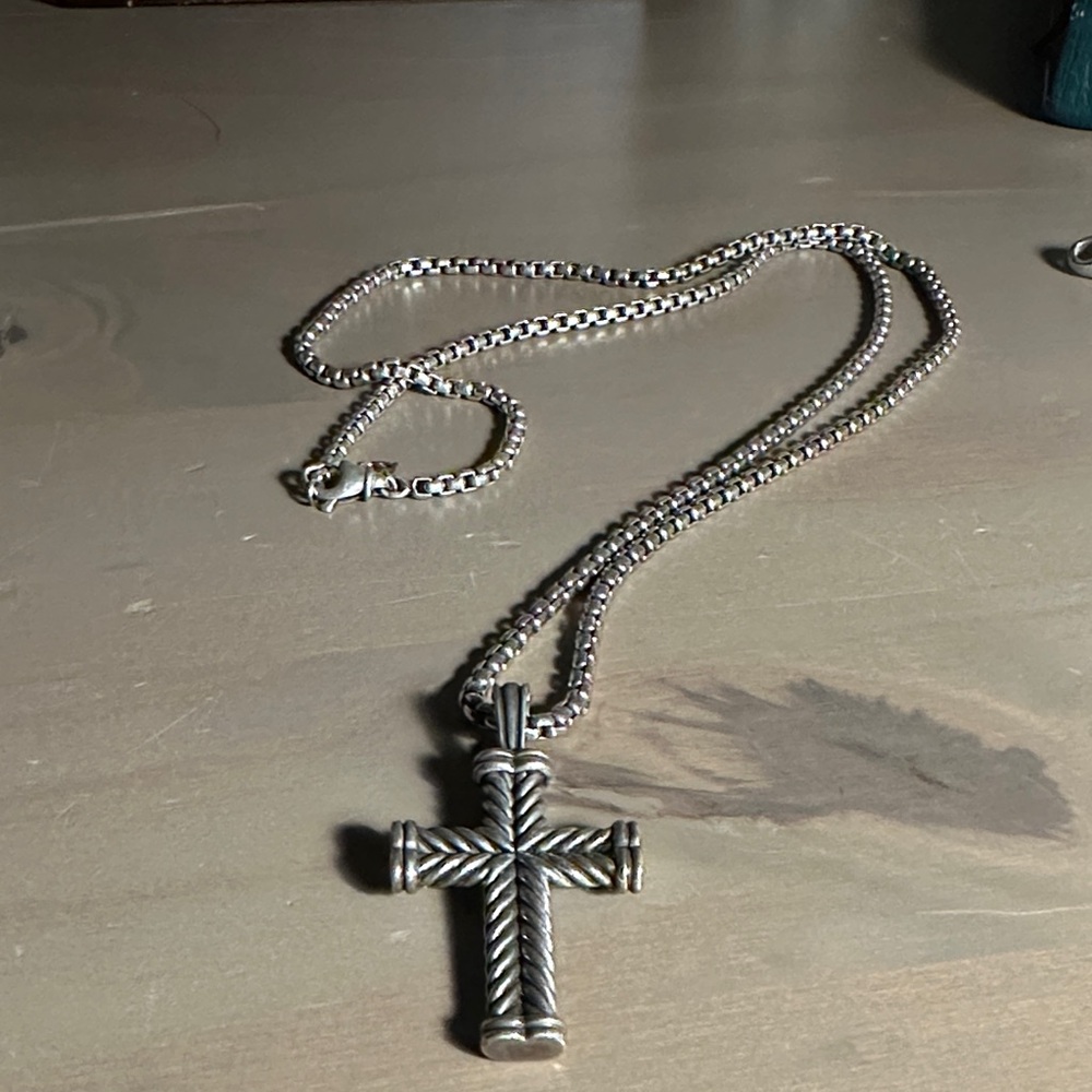 David Yurman Silver Cross Pendant Necklace